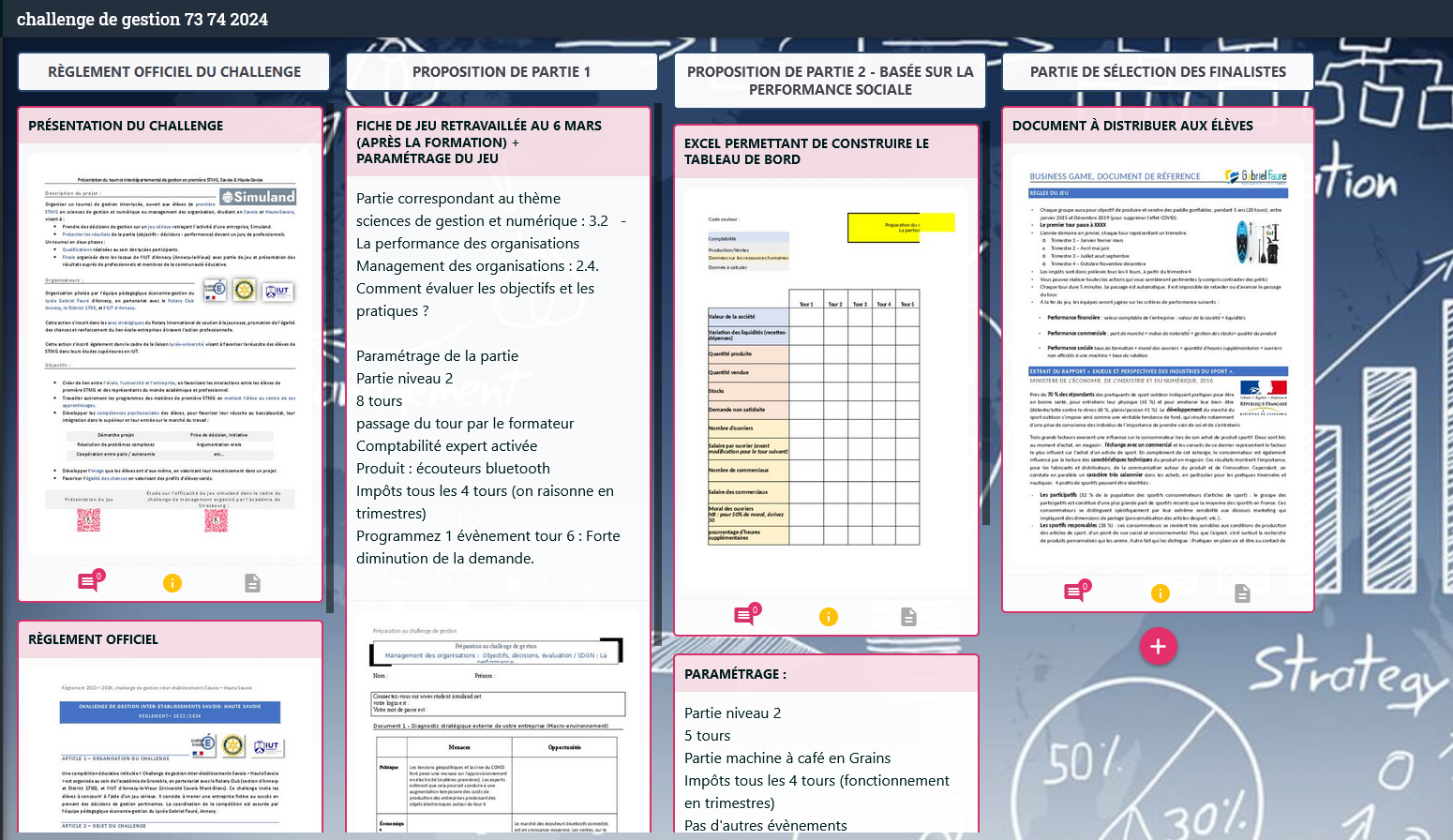 Accès au tableau du challenge de gestion